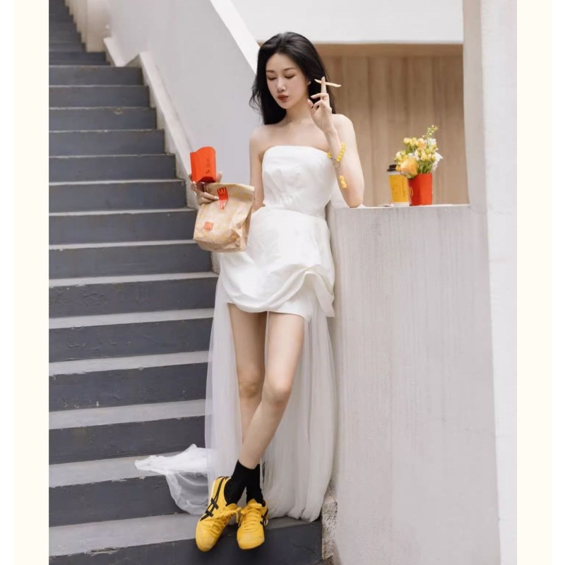 French White Strapless Morning - Lighting Wedding Outdoor ulasan dan harga