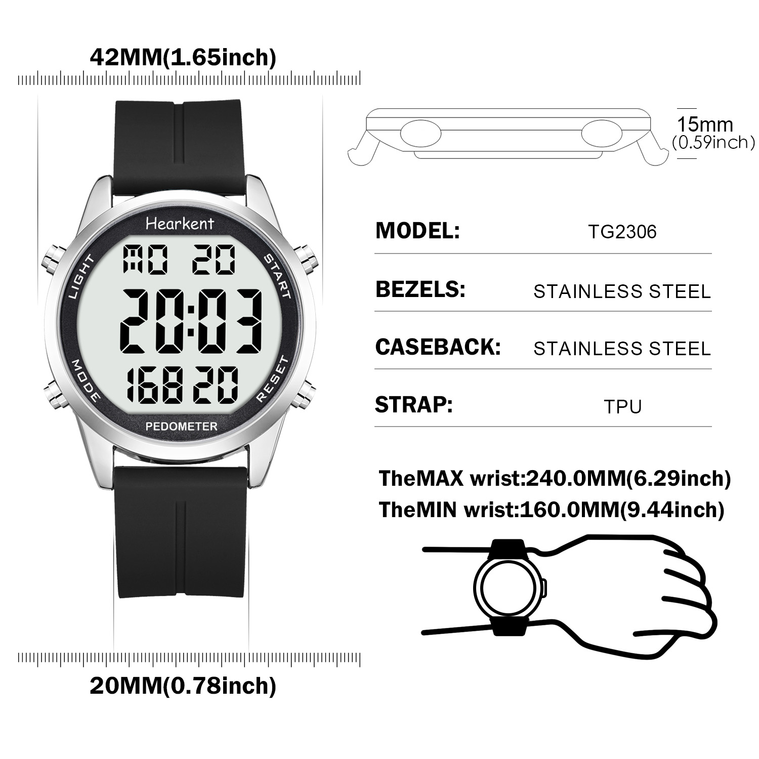 Hearkent Pedometer Watch Men/W - Outdoor Lighting For Steps ulasan dan harga