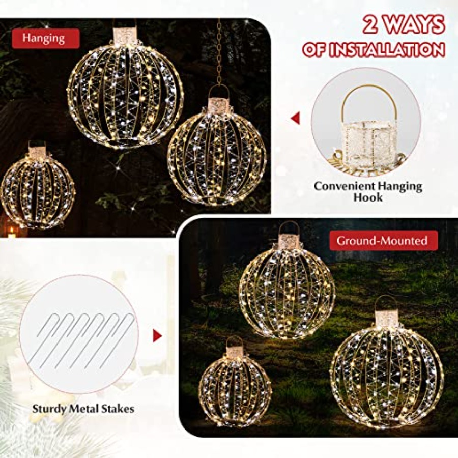 3 PCS Christmas LED Ball Light - Outdoor Lighting Tree ulasan dan harga